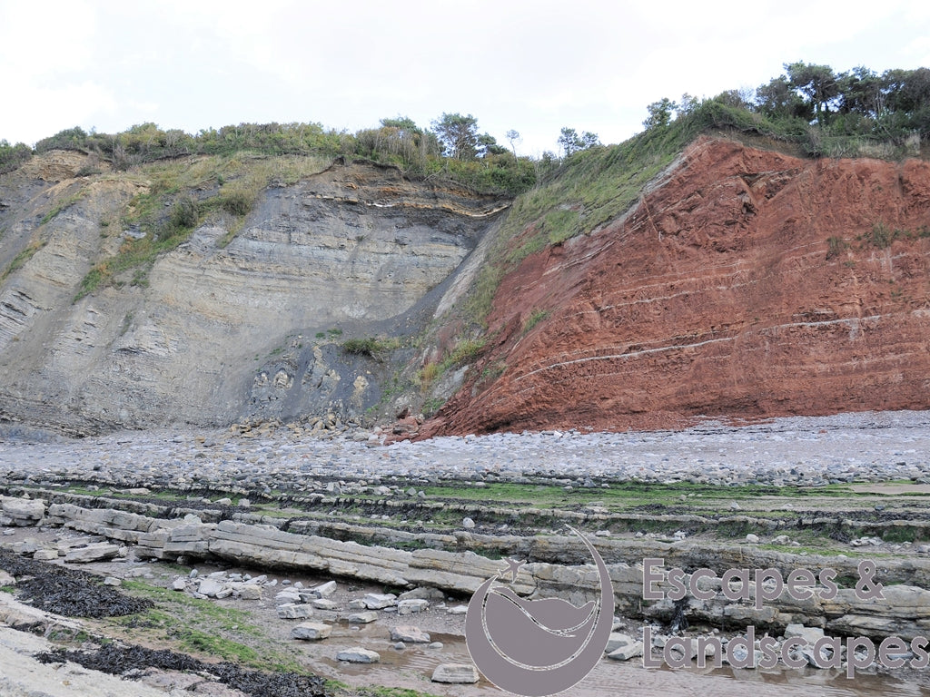 Cliff and beach rock formations. Somerset